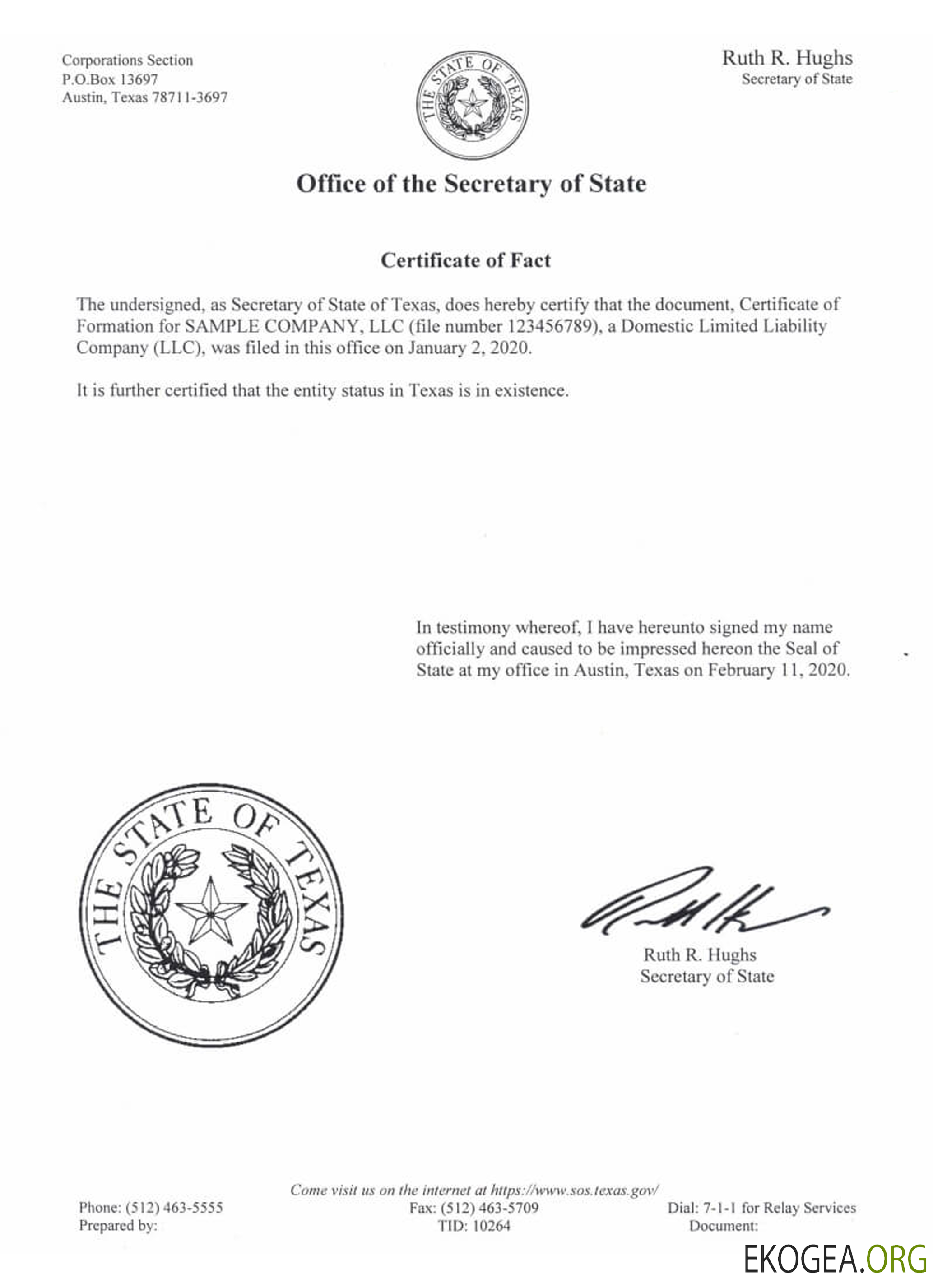 Certificat de bonne réputation aux États Unis et au Texas